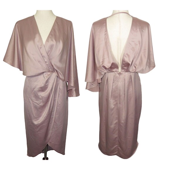 ASOS Dresses & Skirts - ASOS Dusty Rose Satin Asymmetric Draped Faux Wrap Front Split Midi Dress Size 12